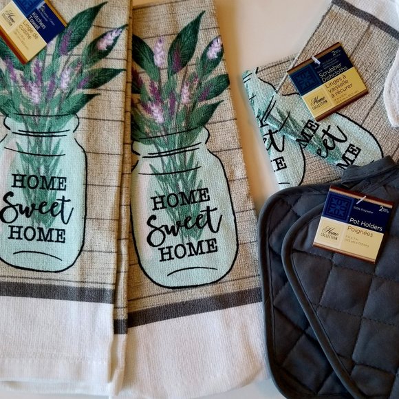 Kitchen Towels 6pc set, Home Sweet Home, Lavender - Picture 1 of 7